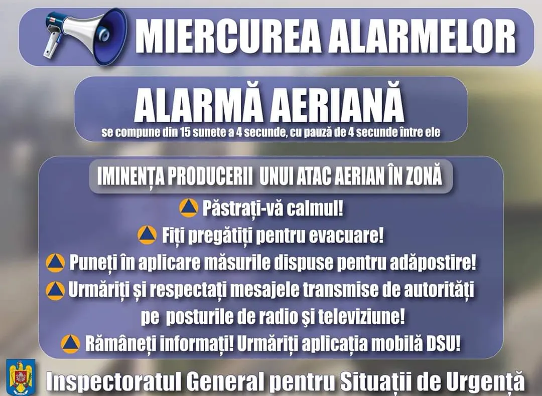 „Alarmă aeriană” în miercurea alarmelor, mâine de la ora 10.00 la Tulcea