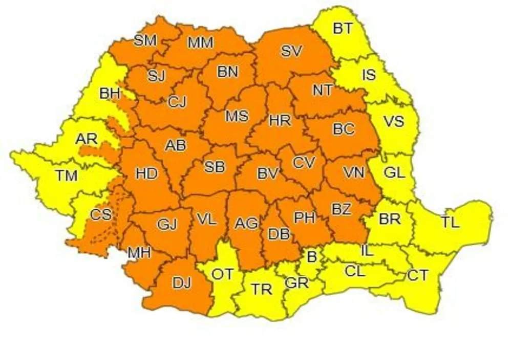 Alertă meteo de fenomene EXTREME: cod GALBEN de furtuni și grindină