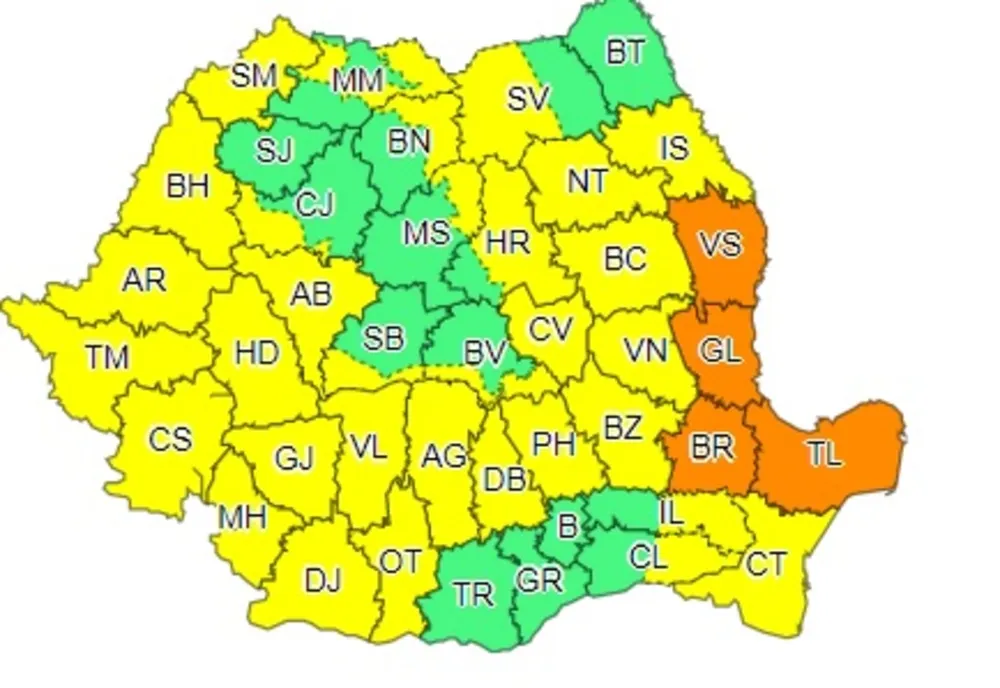 Cod portocaliu de averse torențiale până la ora 22
