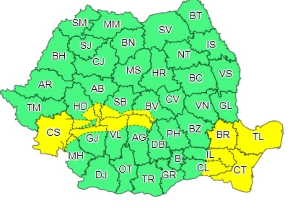 Cod galben de intensificări ale vântului 