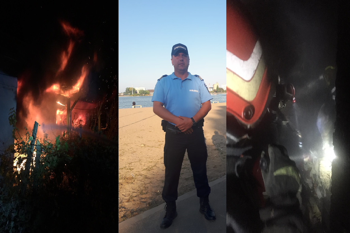 Un jandarm şi-a salvat vecinul de la o moarte oribilă, dintr-o casă în flăcări!