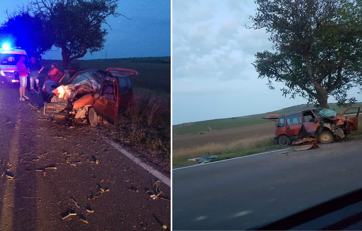 Accident pe DN 22. A intrat cu maşina în copac şi a ajuns la spital