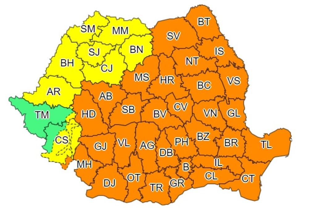 O nouă avertizare meteo de ploi, vijelii şi grindină pentru aproape toată ţara. Cod portocaliu valabil până diseară